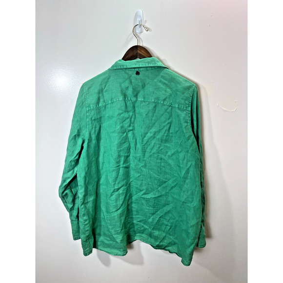 Soft Surroundings Womens Linen Blouse Sz L XL Kelly Green Classic Preppy Casual - Picture 2 of 9